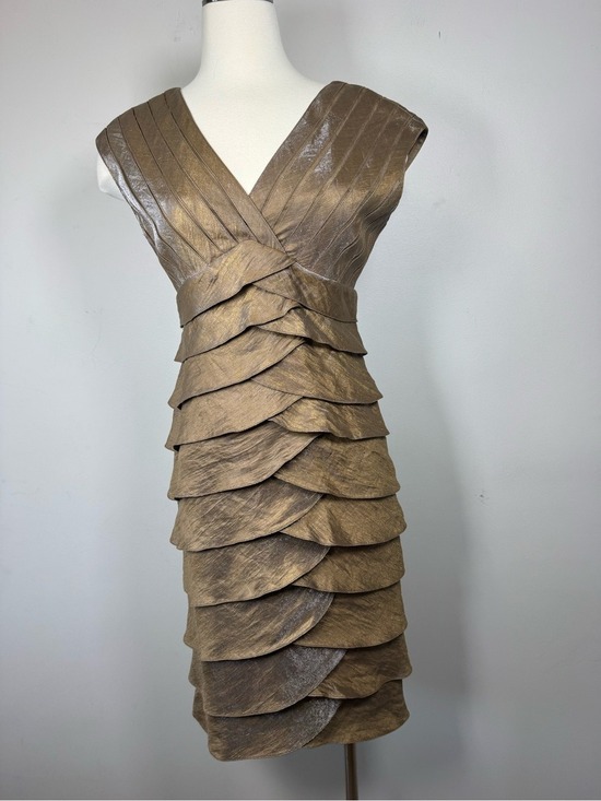 Adrianna Papell Dresses & Skirts - Adrianna Papell Metallic Bronze One-Shoulder Layered Dress